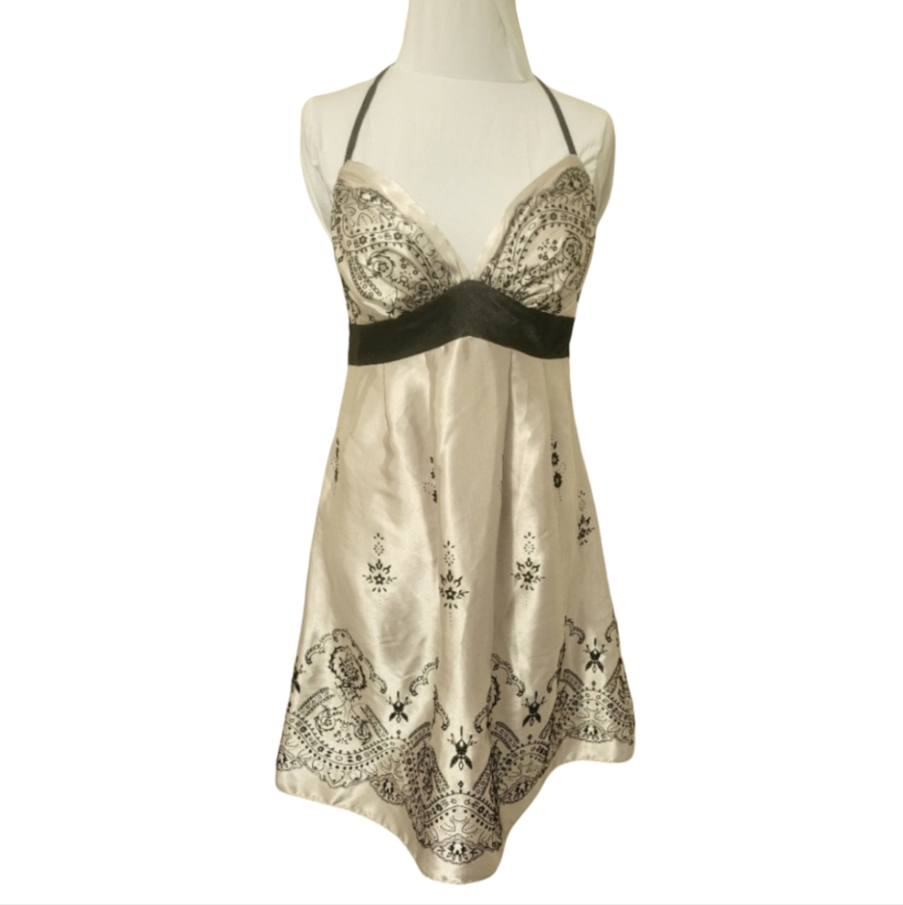 Teeze Me Gold‎ and black satin halter party dress, size 9